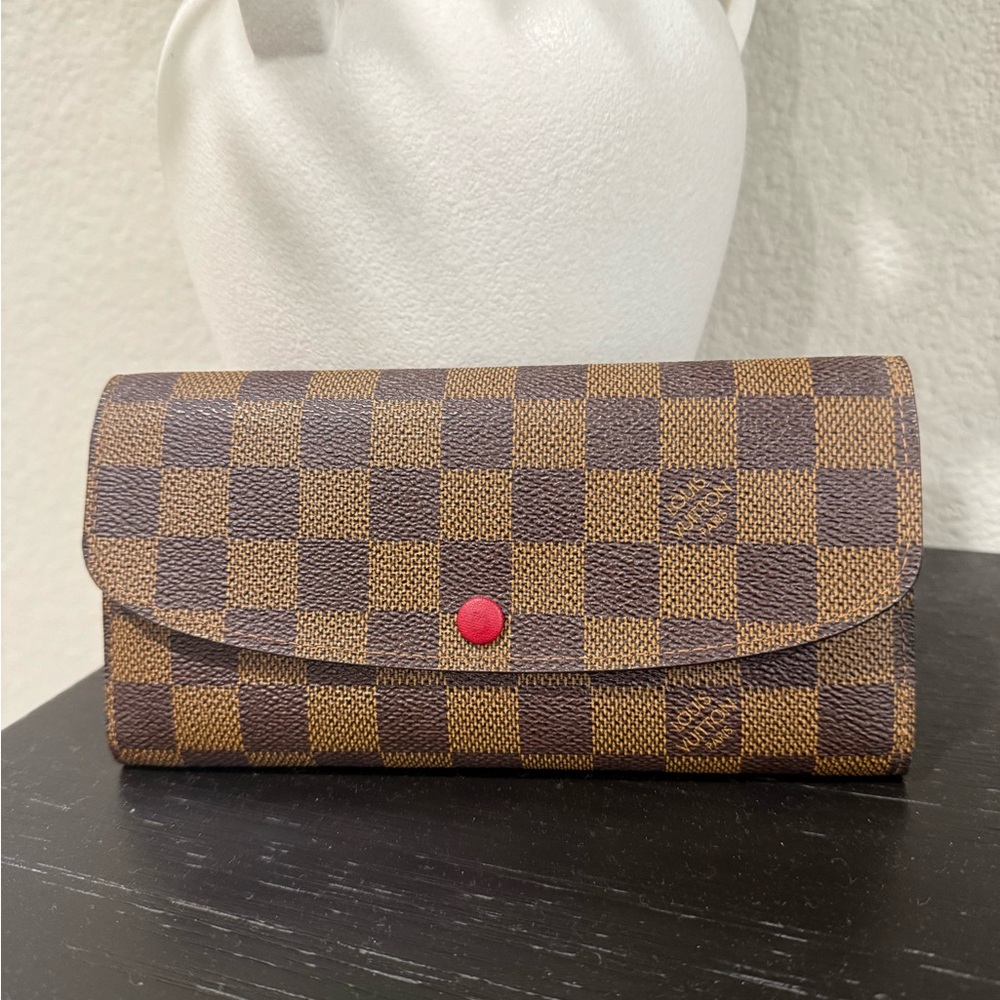 Louis Vuitton Damier Ebene Wallet with Red Accent